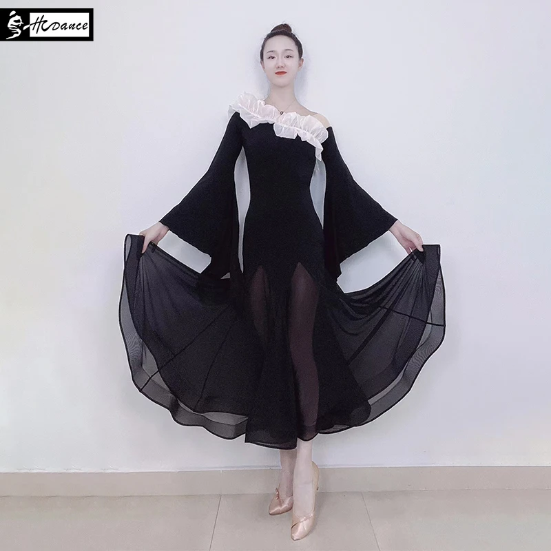 HCdance皇朝舞服摩登舞连衣裙气质优雅练功服黑色显瘦演出服A3299