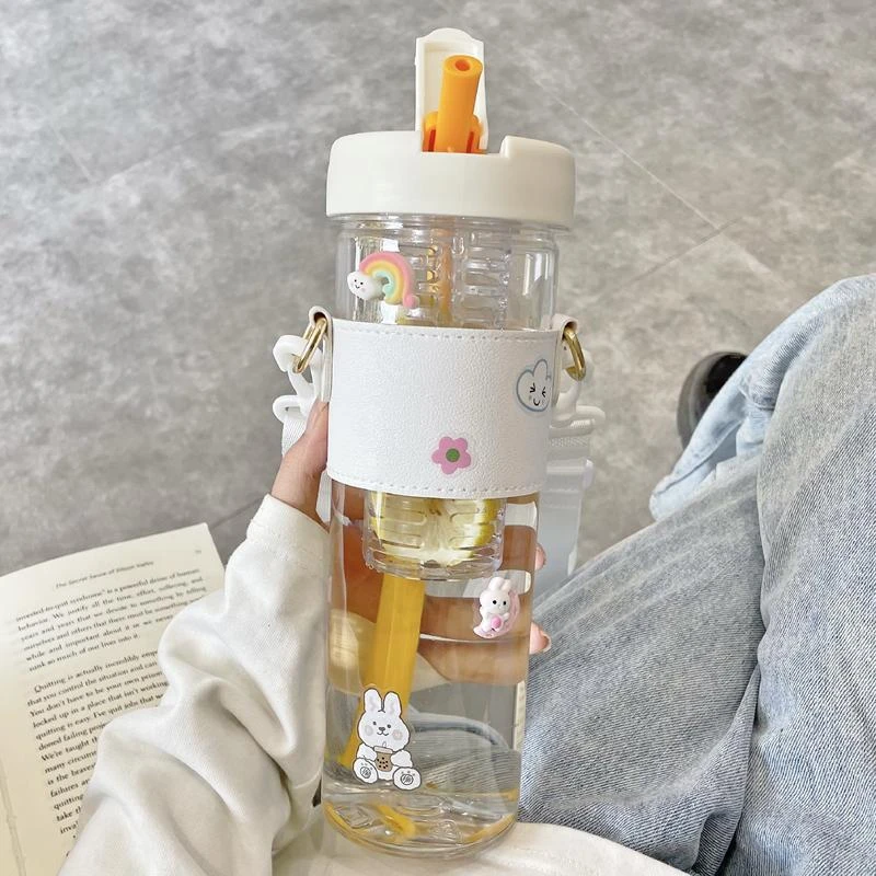韩版简约水杯女生ins高颜值大容量带吸管茶隔便携防摔泡茶随手杯