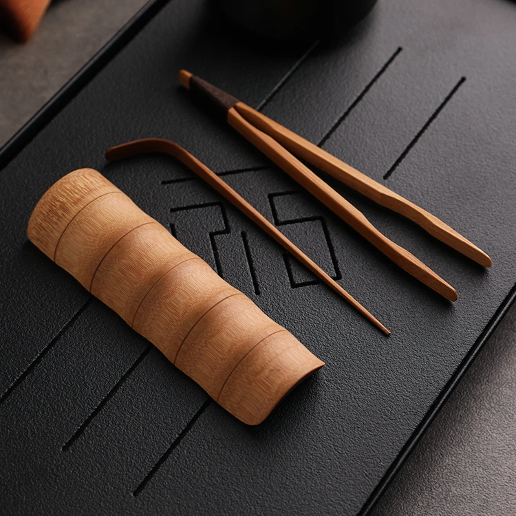 茶荷三件套 茶道 零配 茶针 茶夹 茶则 竹节碳化 三件套 茶道配件