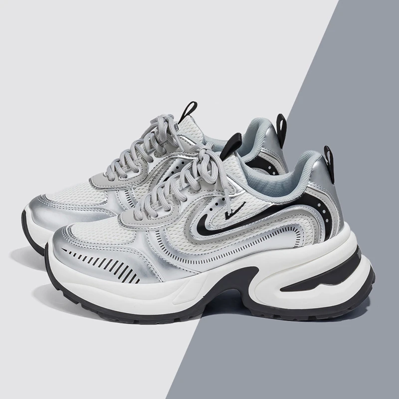 回力银色老爹鞋女2024秋冬季新款运动休闲鞋女增高百搭学生鞋子女