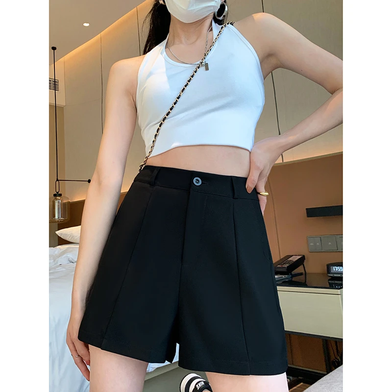 ebenb黑色休闲外穿夏季女薄款高腰显瘦a字阔腿裤小个子大码西装裤