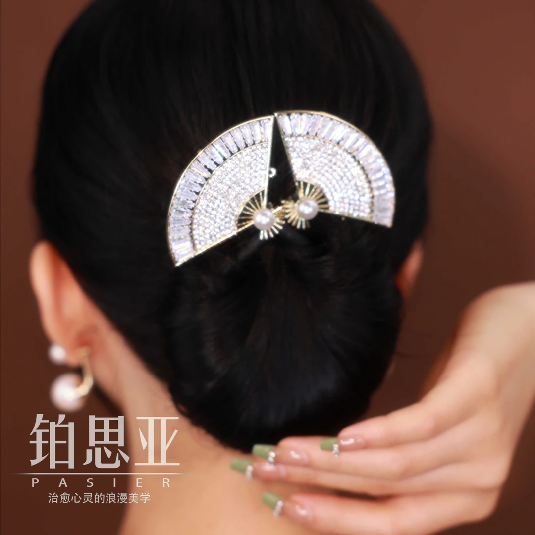 铂思亚国潮闪锆珠珠点缀扇子懒人扭扭盘发器