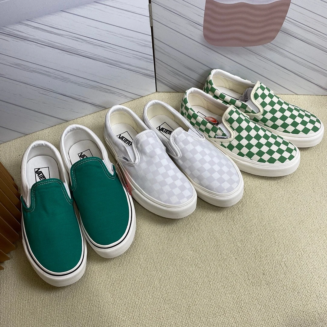 棋盘格经典一脚蹬潮流格子平底圆头薄款潮鞋日系帆布鞋夏天低帮