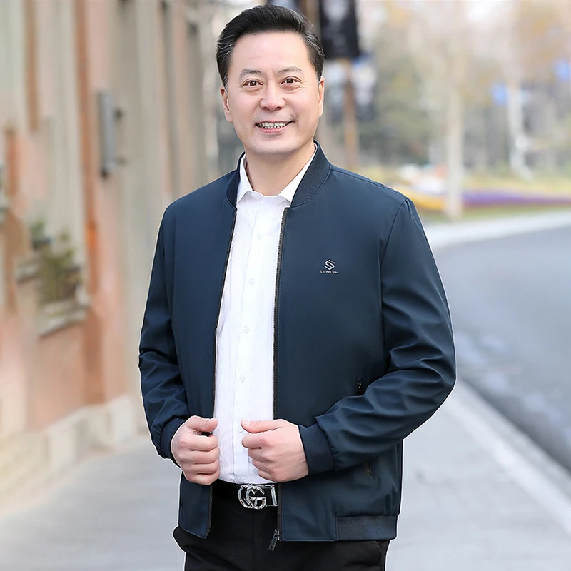 D6特价【薄款夹克】春秋款中老年男士外套棒球领爸爸大叔显年轻