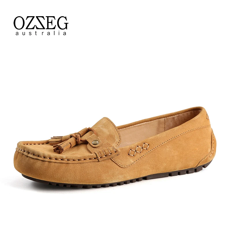 OZZEG澳泽格豆豆鞋女真皮春秋休闲单鞋流苏平底鞋孕妇鞋Z3303