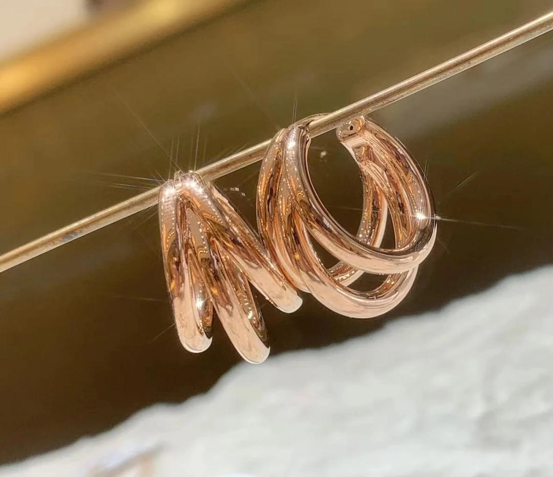 18k玫瑰金4D三层耳扣大号