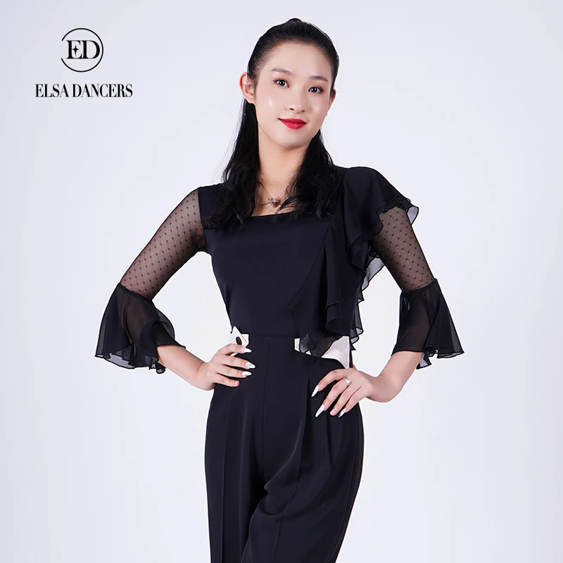 夏季新款摩登舞中袖女上衣时尚性感显瘦伦巴国标舞蹈表演服S2676