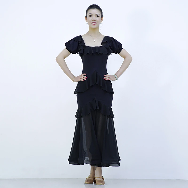 女士新款交谊舞上衣国标舞连衣裙子黑色时尚气质拉丁舞套装GQ812