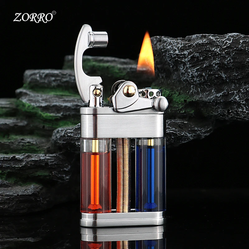 佐罗zorro721可视透明双油仓摇臂弹射煤油打火机个性创意潮复古