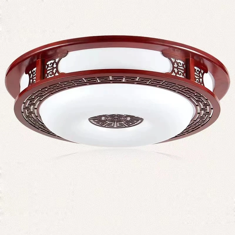 新中式简约实木圆形吸顶灯餐厅灯仿古卧室灯书房灯 走廊灯