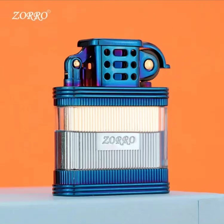 ZORRO(佐罗新款)双层透明金内壁油仓机(蓝冰/仿金)可视防风创意