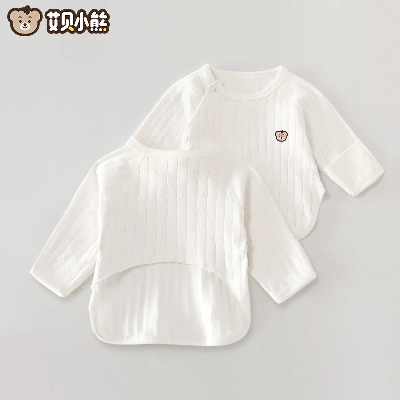 新生婴儿半背衣双层镂空纯棉上衣春秋款内衣和尚服初生婴幼儿衣服