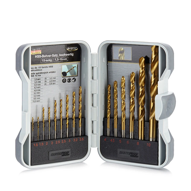 麦思德耐用金属麻花钻头套装钻品牌铁钻钢高速钢镀钛开孔15件套