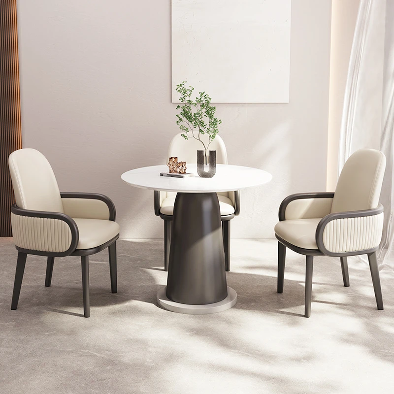意式休闲桌岩板小圆桌售楼处接待洽谈桌椅组合一桌二椅休闲桌家用