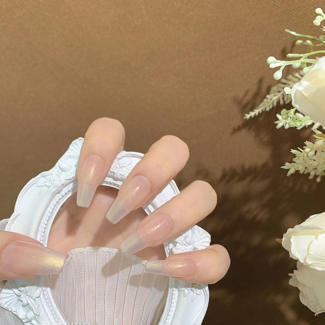 （预售）浮光夏影 珊瑚纪美甲穿戴甲10片夏日气质温柔芭蕾甲手工