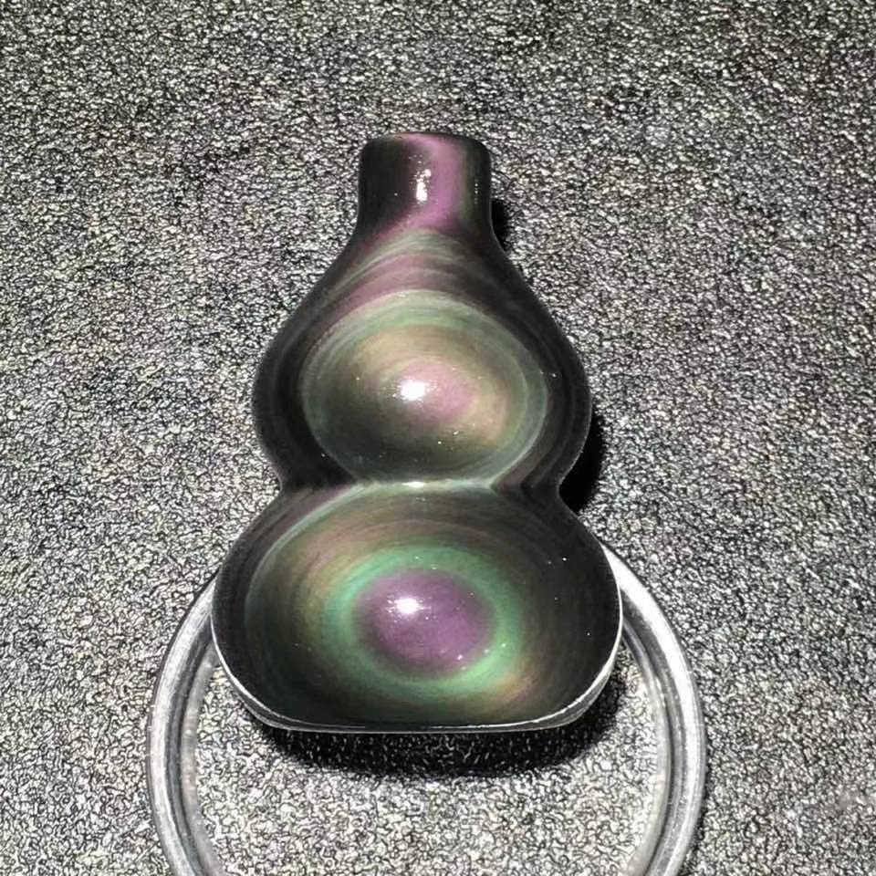 天然彩虹眼黑曜石双彩眼葫芦摆手把件件吉祥福禄七彩水晶葫芦