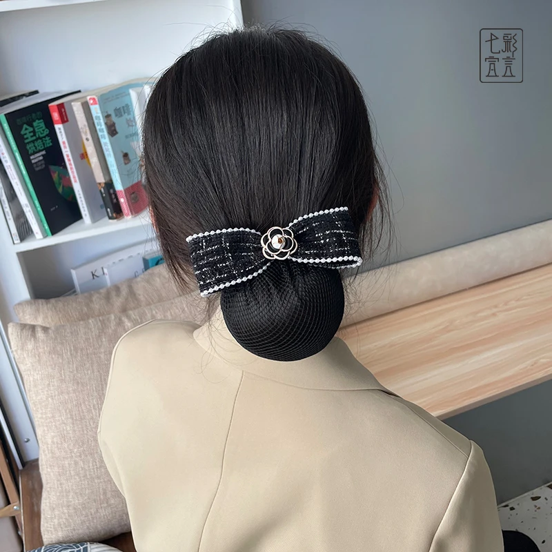 头花女职业护士发网小香风空姐银行盘发网兜蝴蝶结韩版2025新发饰