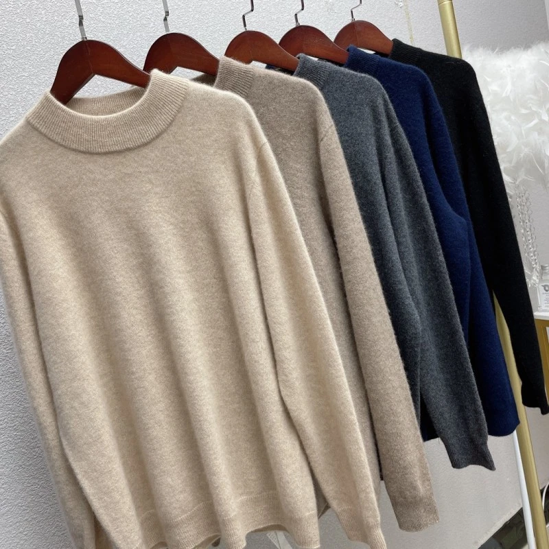 【100%纯山羊绒】男款简约经典纯羊绒一线成衣半高领针织毛衣MC80