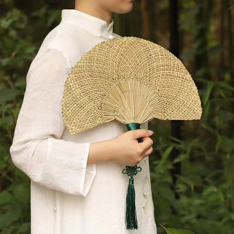 菁扇团扇宫扇圆形扇子夏季驱蚊纳凉民俗工艺品手摇扇子灯芯草手工