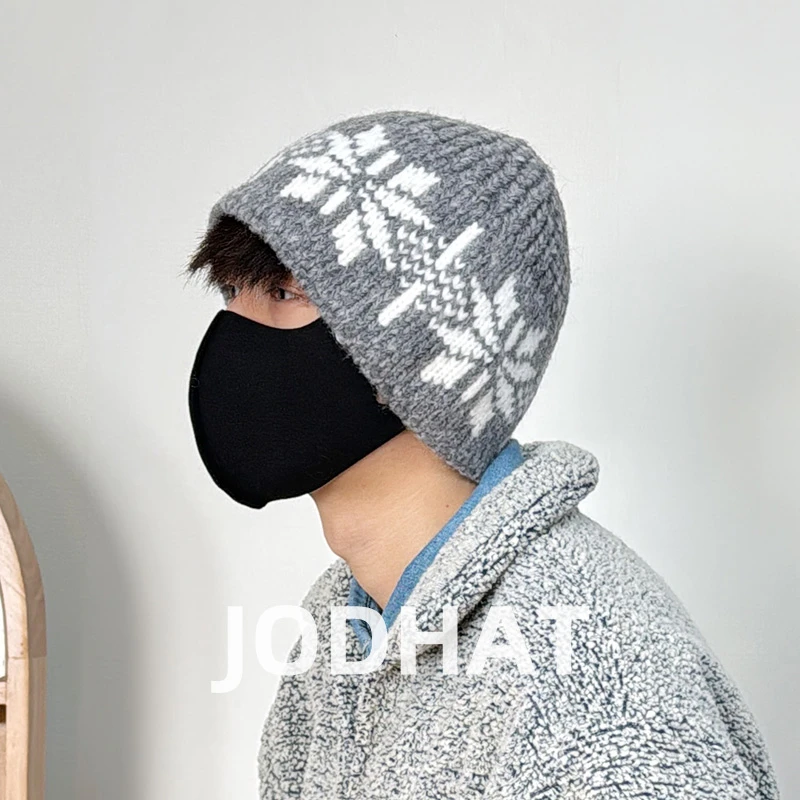 Jodhat针织帽男韩版复古百搭冷帽保暖护耳加厚大头围帽子毛线帽女