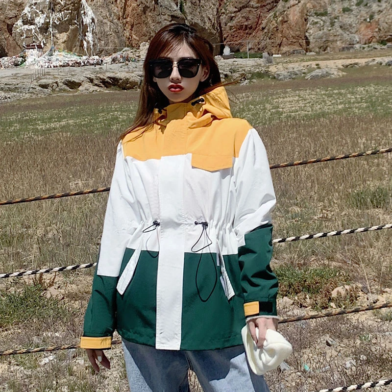 UhMu跑男款户外冲锋衣男加绒加厚防风防水情侣工装外套女潮牌bf男