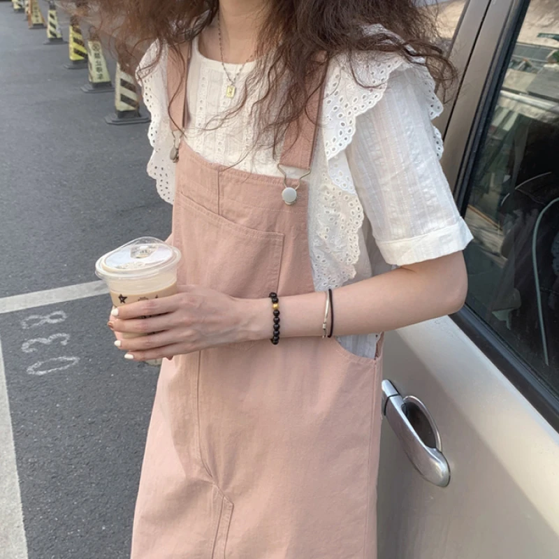 大码女装夏装时尚新款2025韩版显瘦衬衫设计感复古牛仔背带裙