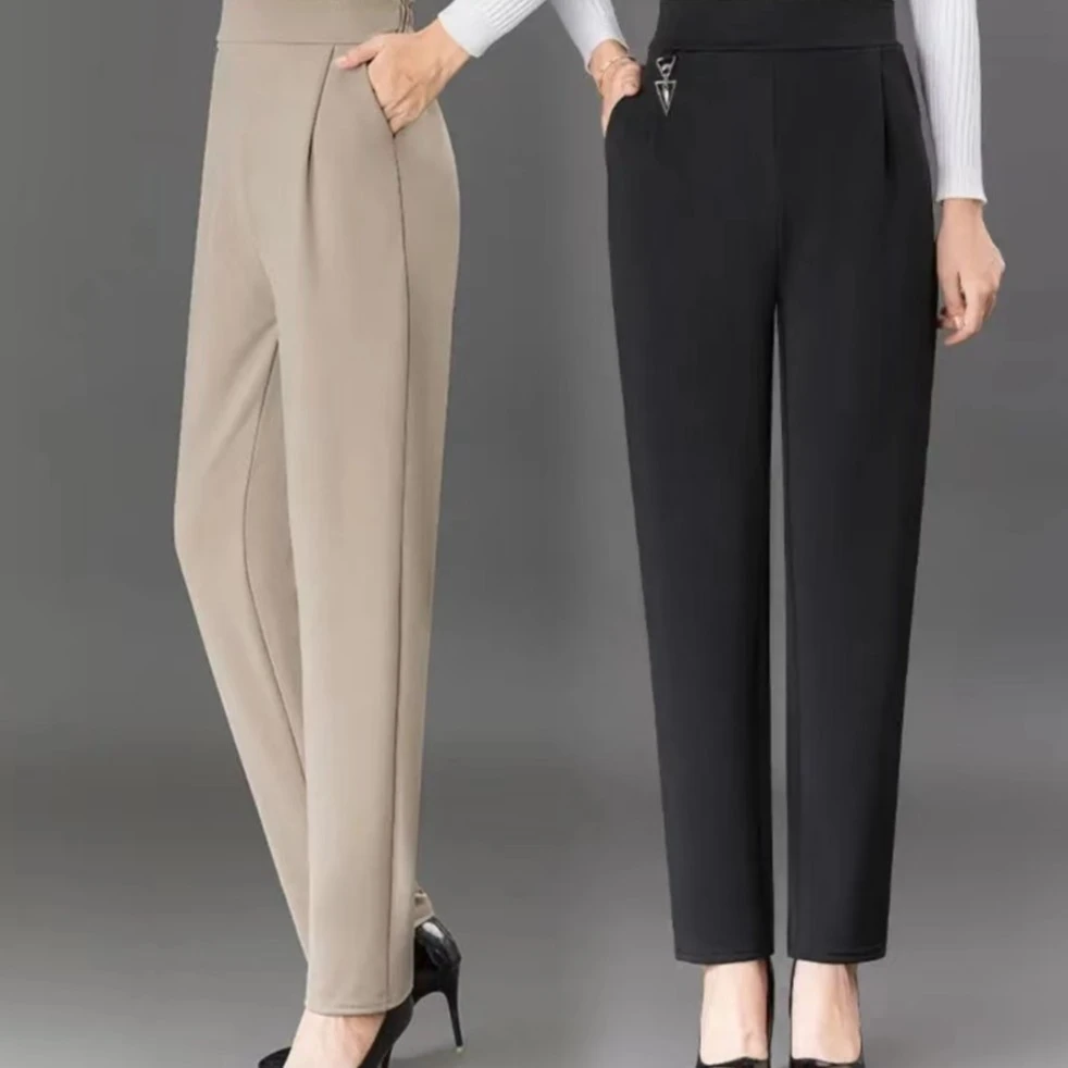 妈妈夏装长裤松紧腰直筒小脚裤休闲大码弹力