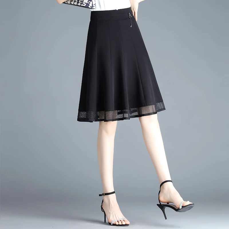 黑色a字裙半身裙女夏季时尚半截中裙2025新款显瘦今年流行伞裙子