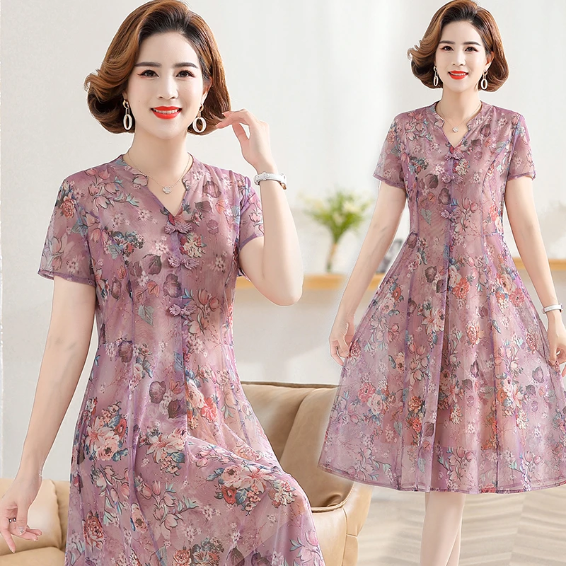 中老年女夏装气质连衣裙40岁50中年人妈妈装夏季裙子2022新款洋气