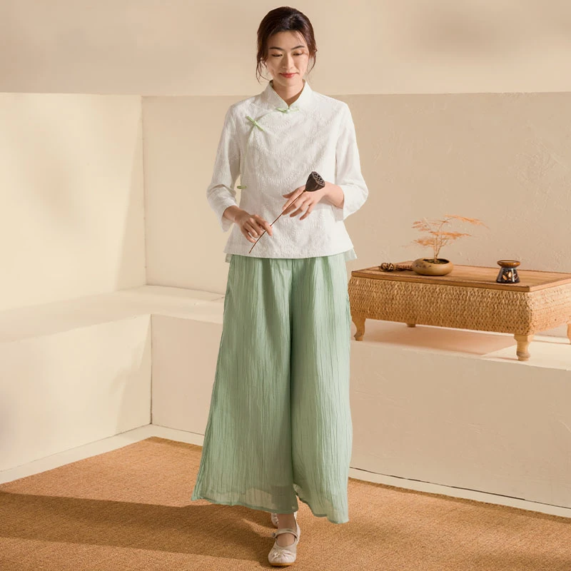 宽松瑜伽禅修服女新款中国风棉麻亚麻立体提花禅意秋冬禅修服套装