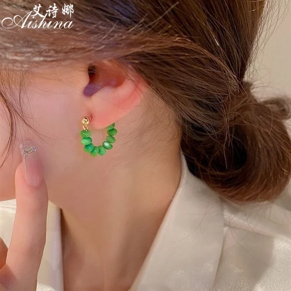 铜合金耳饰 时尚饰品通透小绿猫耳环小清新绿色显白耳钉E210