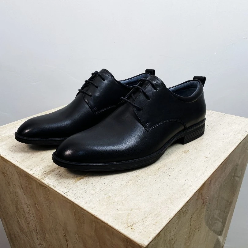 系带尖头时尚休闲鞋商务英伦单鞋休闲男士黑色英伦风正装真皮皮鞋