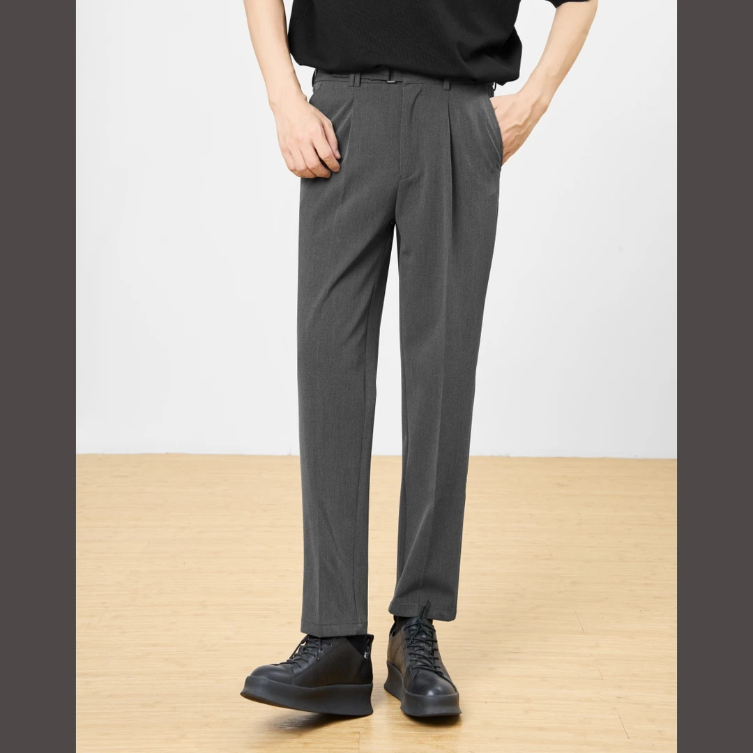 春秋男士九分裤纯色修身百搭直筒商务垂感西裤休闲裤子通用上班