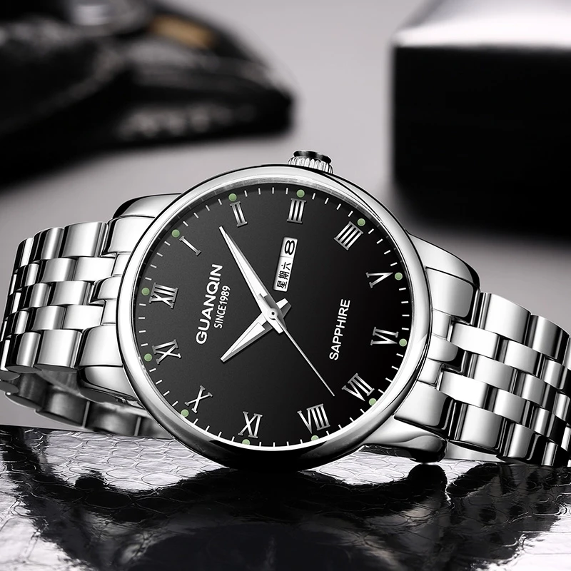 GUANQIN/冠琴男士石英钢带高档超薄防水夜光简约时尚帅气潮流手表