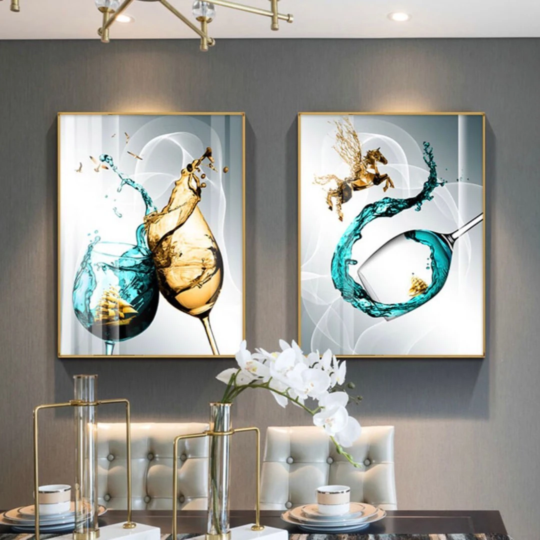 【京东快递 送货到家】--餐厅挂画铝合金拉丝画框晶瓷镶钻工艺酒