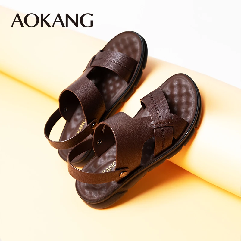 Aokang/奥康男鞋夏季凉鞋男沙滩鞋牛皮爸爸防滑真皮高档男士凉鞋