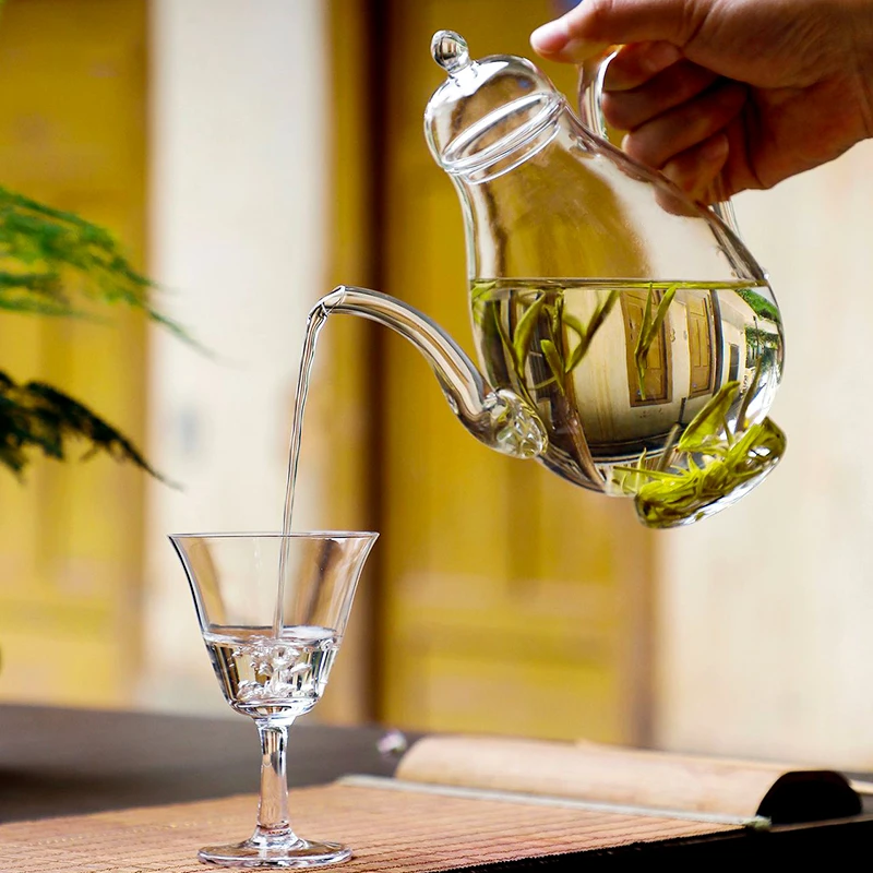 玻璃茶壶绿茶专用壶泡茶器仿宋茶具套装手执壶高脚玻璃酒壶网红款