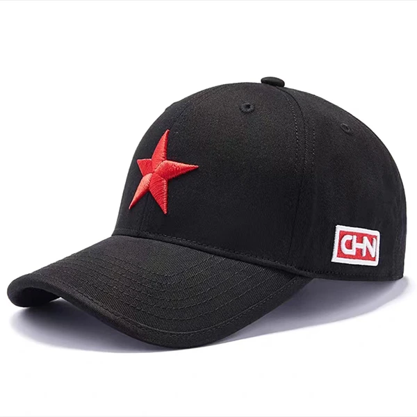 时尚国潮红星刺绣棒球帽遮阳帽太阳帽黑色鸭舌帽百搭情侣款帽子