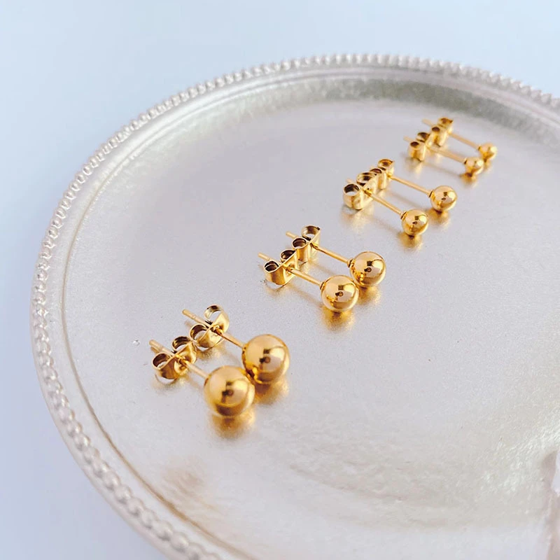 卡帝臣 钛钢耳饰 韩版简约钛钢豆豆圆珠耳钉精致小众气质耳环迷你