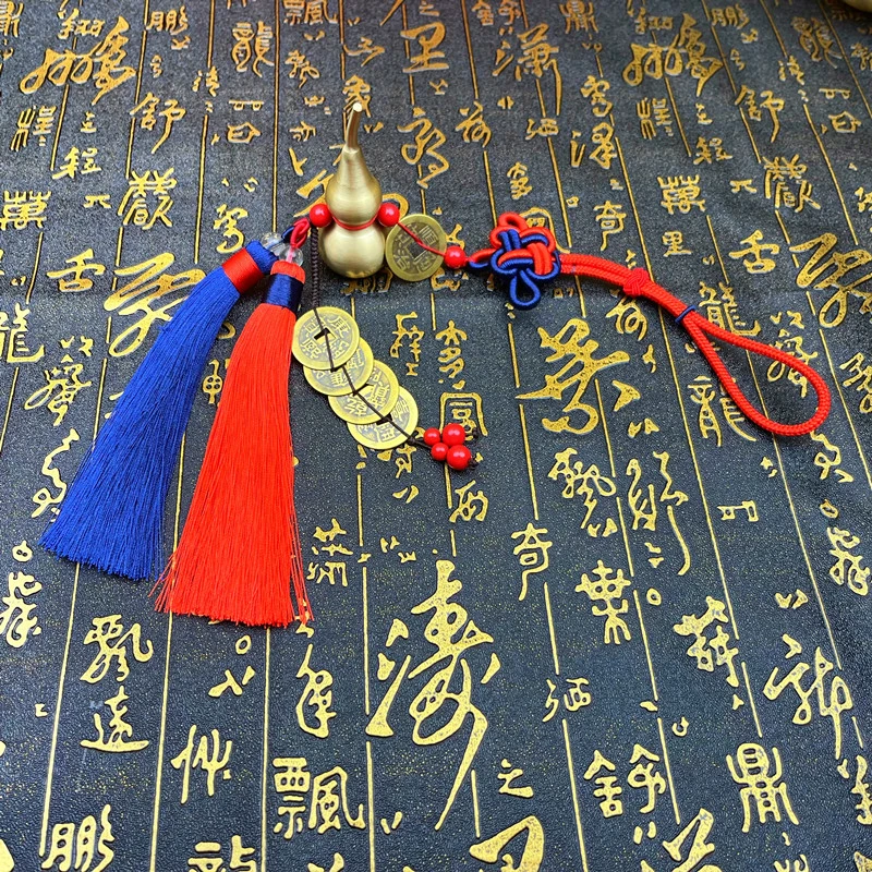 黄铜葫芦手工编织中国结吉祥五帝钱车内高档点缀双色流苏挂饰挂件