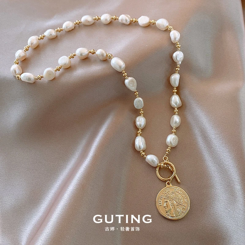 铜合金项链 3587巴洛克珠珠复古项链OT扣气质人像颈链轻奢首饰品