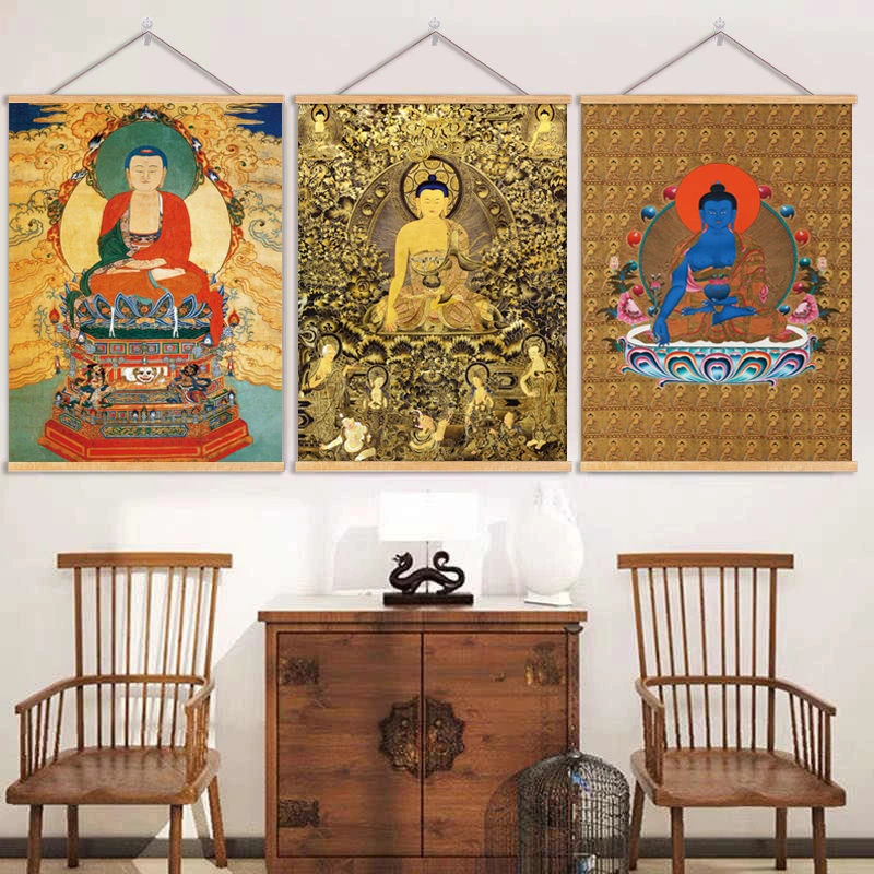 【全国包邮】藏传唐卡佛像挂画招财装饰画释迦摩尼菩萨中堂卷轴画