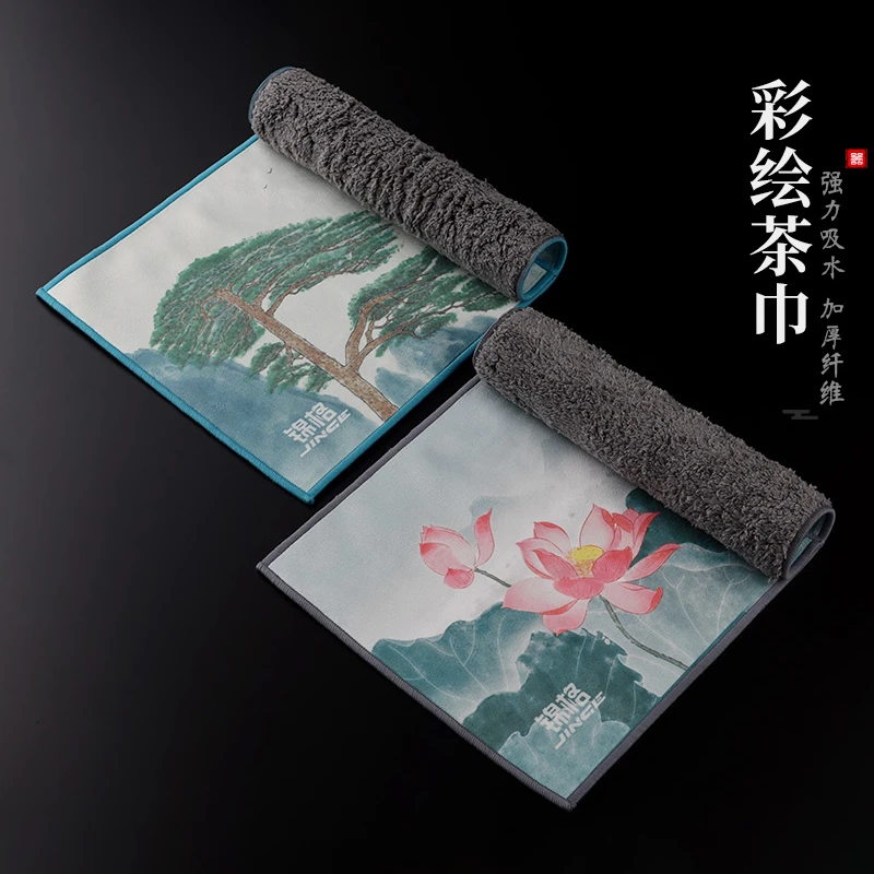 彩绘茶巾吸水加厚日式抹布养壶茶布禅意茶席桌布小方巾