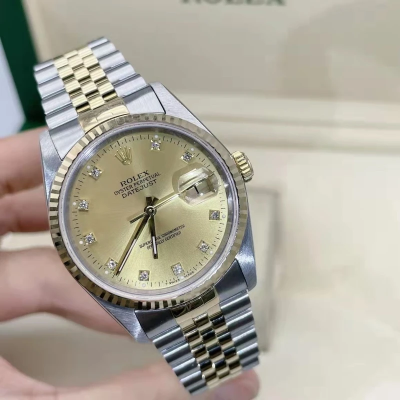95新 Rolex/劳力士 日志36mm后钻18k黄金间金自动机械男手表