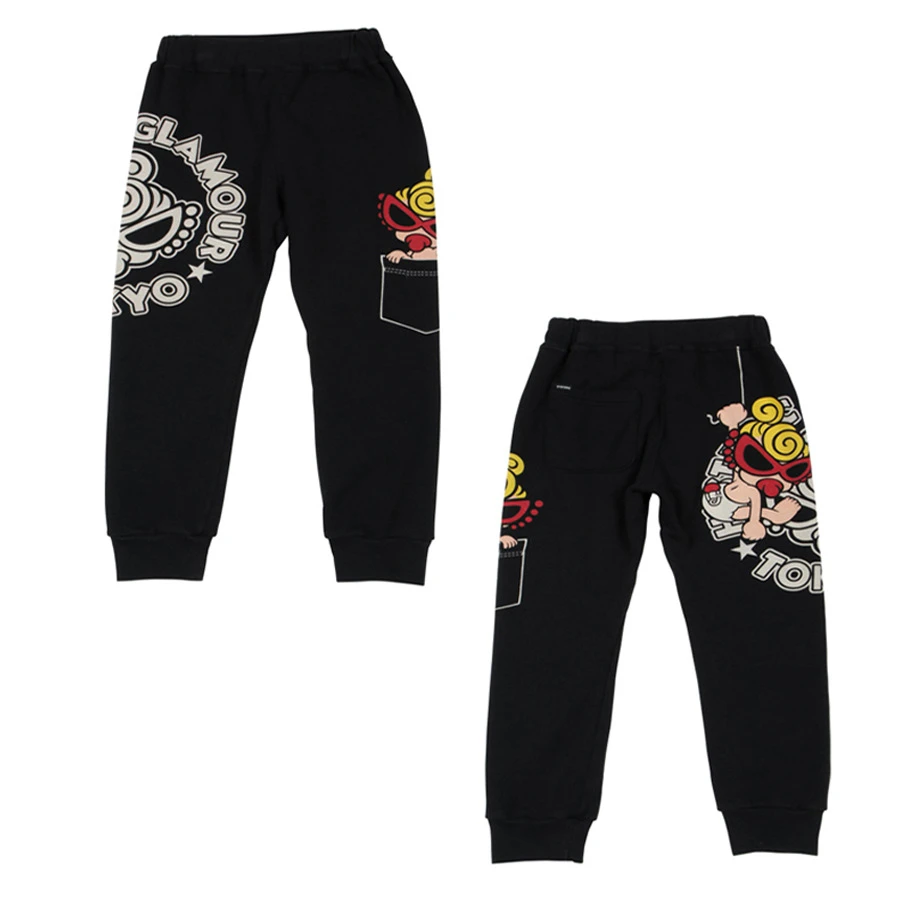 日系潮牌 黑超儿童童装 秋季新款 水印印花卡通卫裤 运动裤，长裤