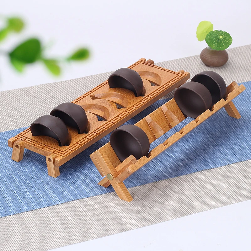 便携式竹凉杯架折叠茶杯托水杯架收纳沥水架功夫茶具茶道配件