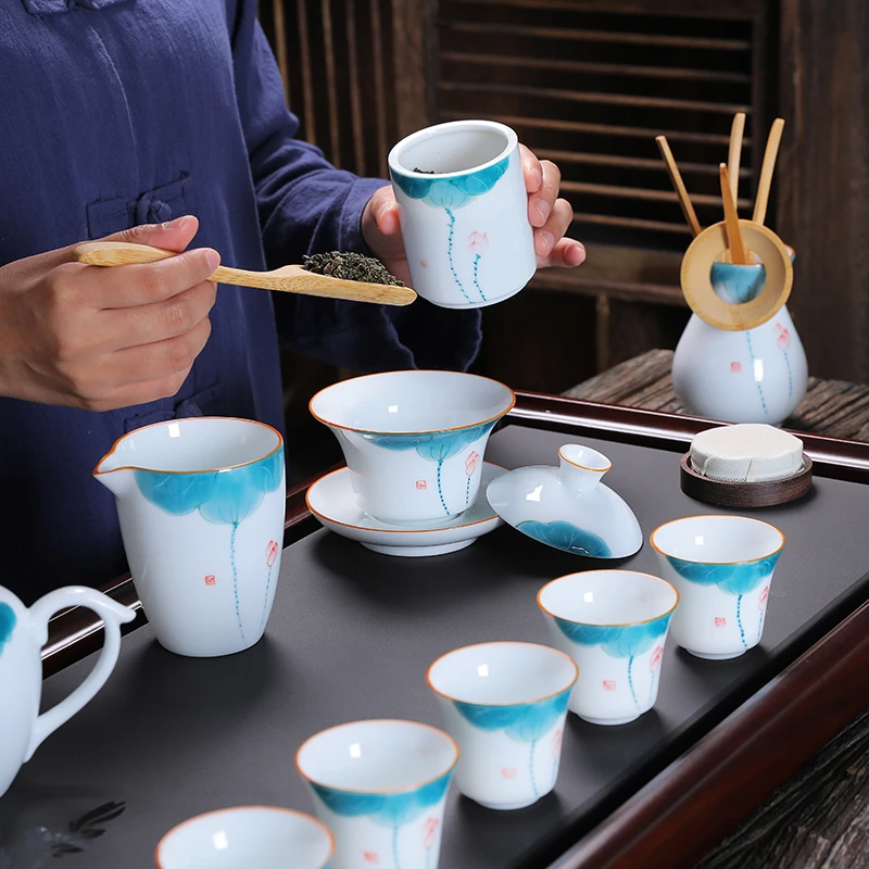 手绘白瓷旅行茶具便携包功夫茶杯泡茶盏杯泡茶工具便携式茶具