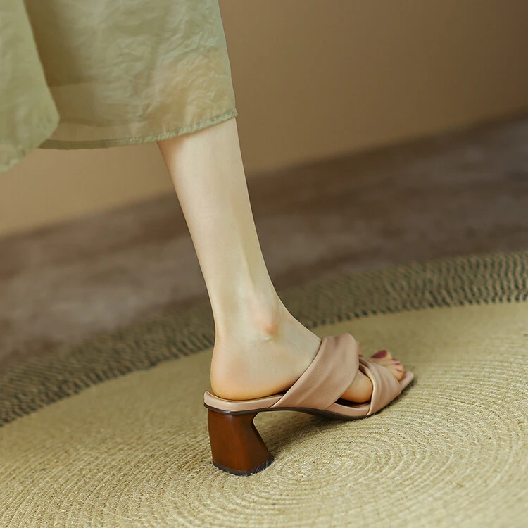 6CM 2024年新款夏季粗跟凉鞋高跟时尚百搭女士半拖气质凉拖鞋简约