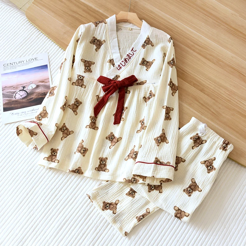 套头薄款月子服棉质双层纱布 哺乳装大码绉布家居服哺喂奶 睡衣女