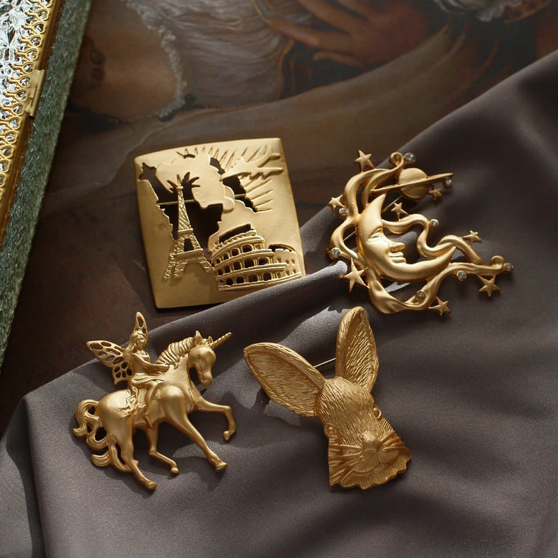 兔几先生~可爱仙气磨砂金复古镶钻月神独角兽小仙女胸针胸花领针